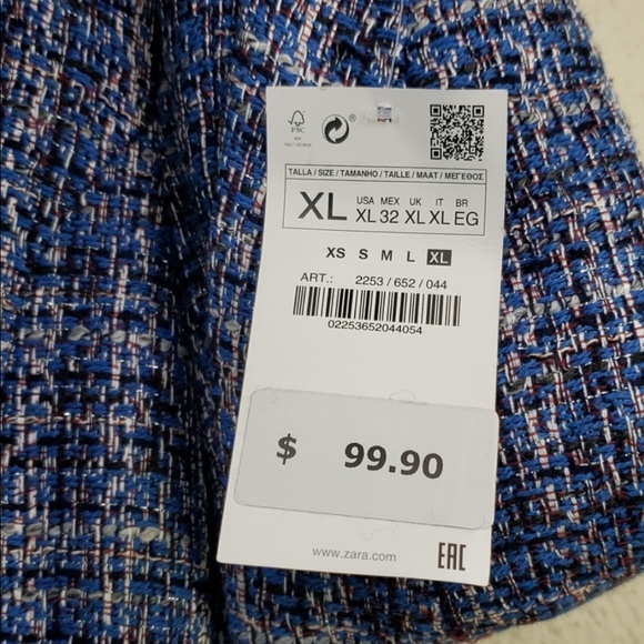 Zara Basic NWOT Blue tweed pearl blazer size XL - Picture 3 of 4